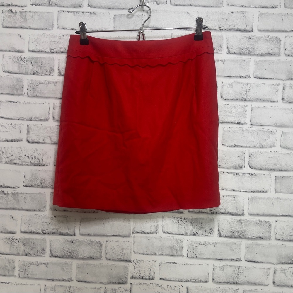 J. Crew Red Wool Blend Scalloped Detail Skirt 6